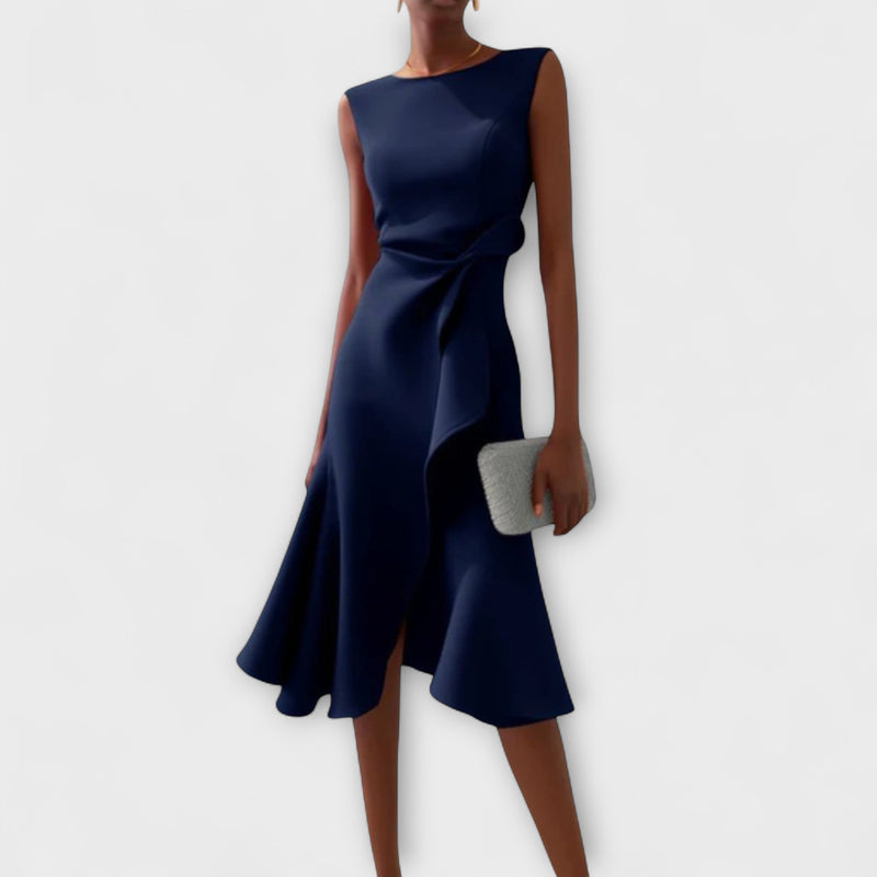 Juliette – Drapiertes asymmetrisches Midikleid
