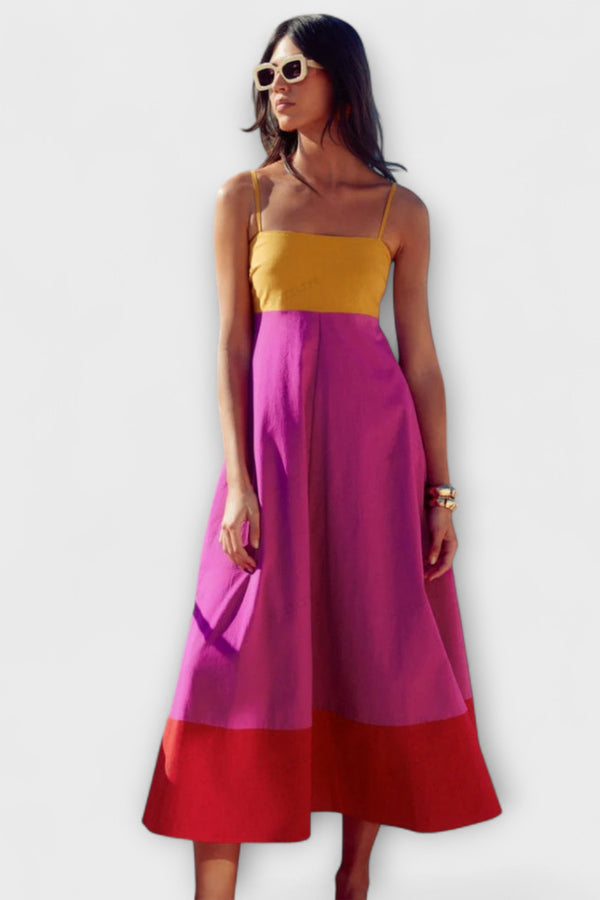 Farbblock Spaghetti-Träger Kleid