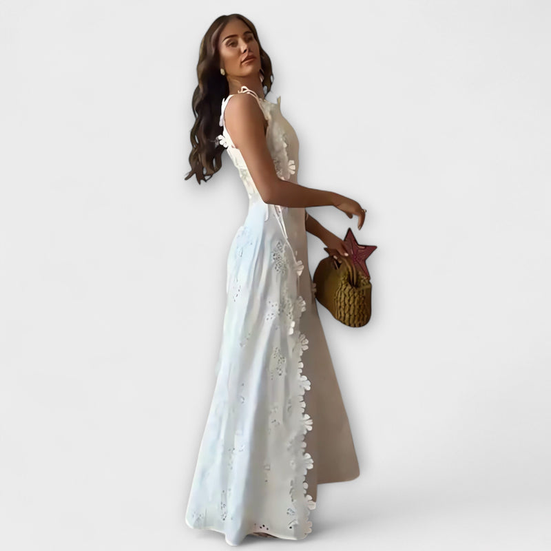 Éliora – Maxikleid mit Spitzenblumen und Bindeträgern
