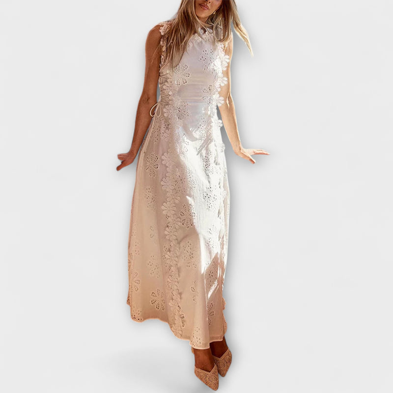 Éliora – Maxikleid mit Spitzenblumen und Bindeträgern