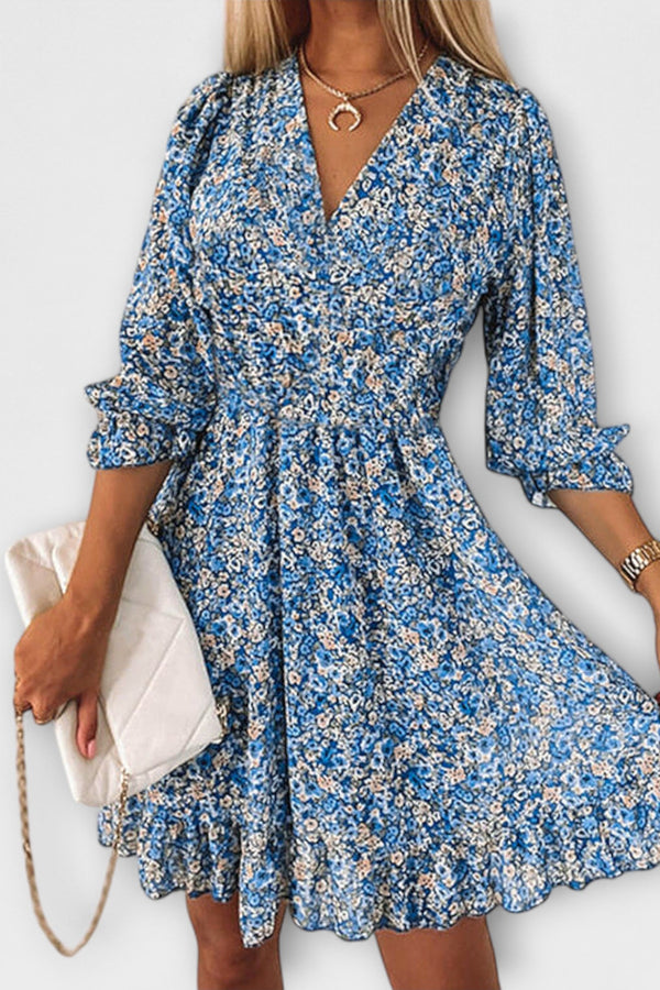 Blumiges Puffärmelkleid für Damen
