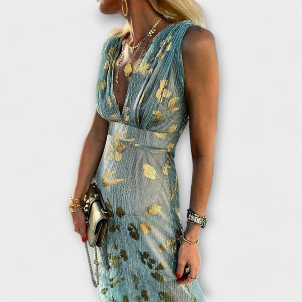 Fließendes Kleid mit V-Ausschnitt und Pailletten-Details