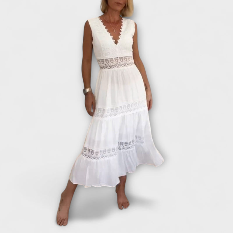 Ninfea - Ärmelloses Midikleid im Boho-Stil mit Spitzendetails