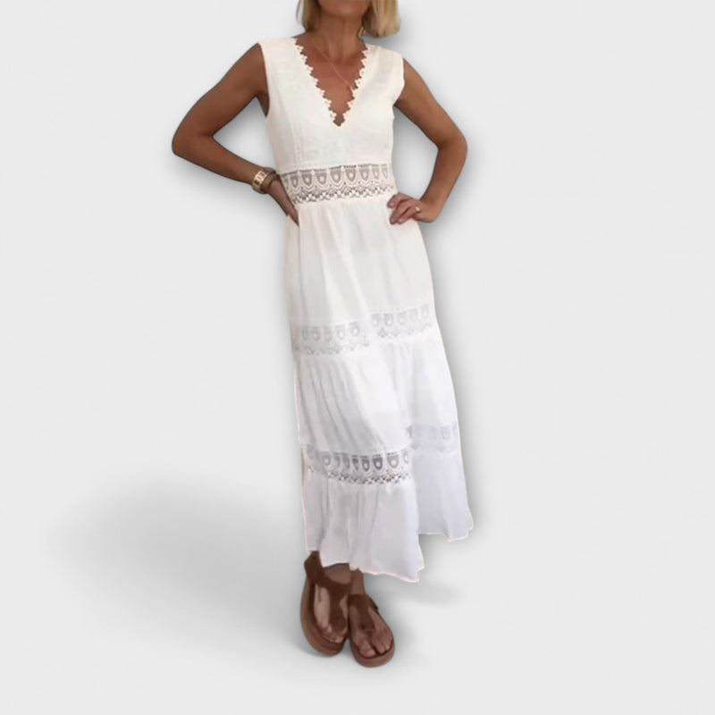 Ninfea - Ärmelloses Midikleid im Boho-Stil mit Spitzendetails