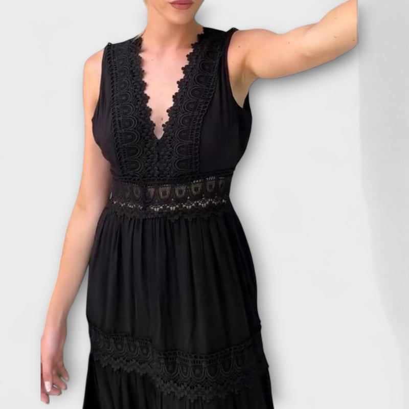 Ninfea - Ärmelloses Midikleid im Boho-Stil mit Spitzendetails