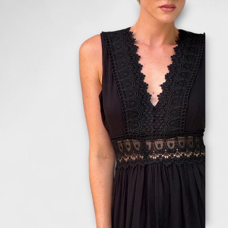 Ninfea - Ärmelloses Midikleid im Boho-Stil mit Spitzendetails