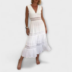 Ninfea - Ärmelloses Midikleid im Boho-Stil mit Spitzendetails