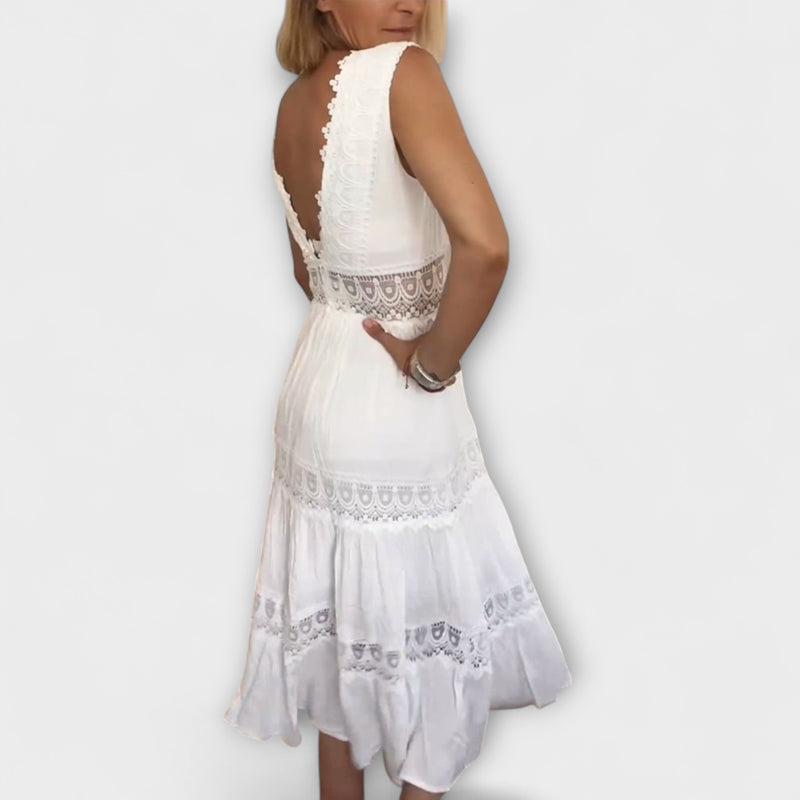 Ninfea - Ärmelloses Midikleid im Boho-Stil mit Spitzendetails