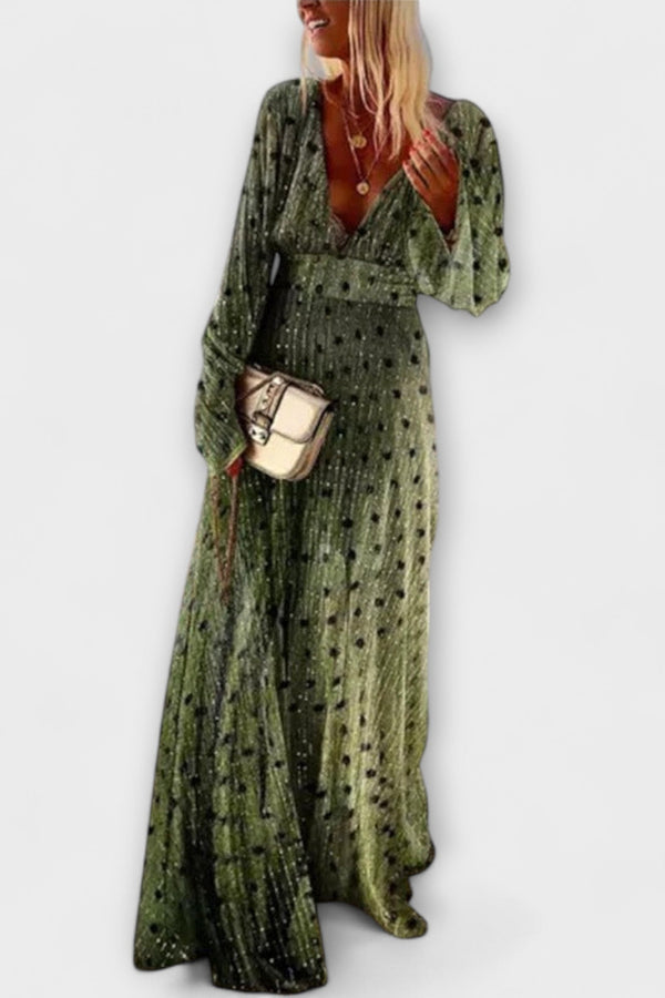 Elegantes langes Kleid mit Polka-Dot-Print