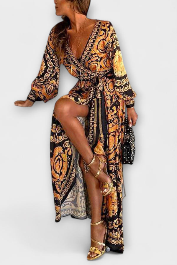Wickelkleid - Boho Damenkleid mit Schlitz